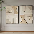 Two Piece Modern Geometric Wall Decor With Neutral Tones And Textured Shapes