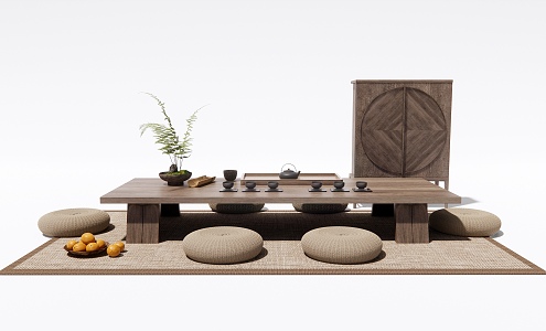 Tatami Tea Table and Chair Tea Table Side Cabinet Decorative Cabinet 3d model