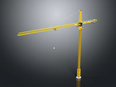 Yellow Construction Tower Crane With Long Boom Hook And Stable Tower Structure 3d model