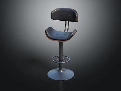 Modern Black Leather Bar Stool With Adjustable Metal Frame And Round Base 3d model