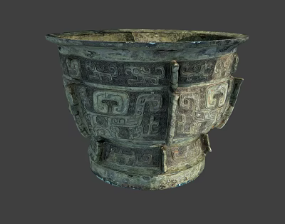 Traditional Ancient Bronze Vessel With Intricate Carvings And Symmetrical Artistic Patterns 3d model