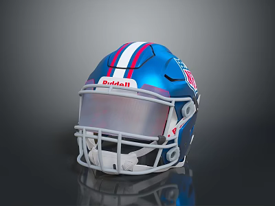 Blue Riddell Football Helmet With White And Red Stripes And Clear Facemask 3d model