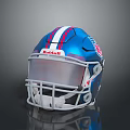 Blue Riddell Football Helmet With White And Red Stripes And Clear Facemask