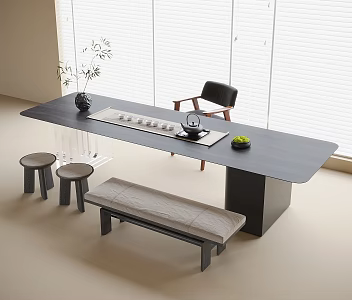 Modern Tea Table and Chair Stool Bench Tea Set 3d model