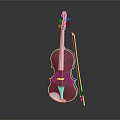 Elegant Red Wooden Violin With Bow On Dark Shiny Background And Reflection