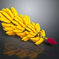 Fresh Yellow Bananas With Red Stem On Dark Background Ripe And Reflected