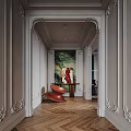 Stylish Entryway With Wooden Console Table Decorative Vases And Red Artwork