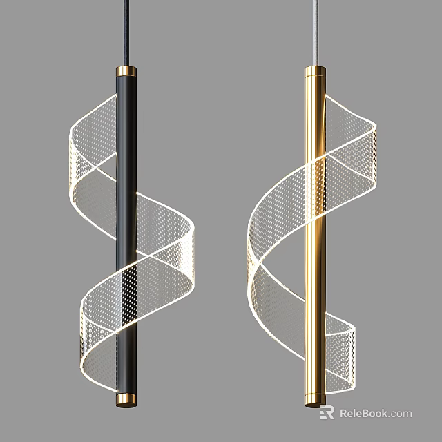 Modern Spiral Design Chandelier With Black And Gold Metal Mesh Structure 3d model 