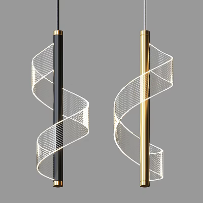 Modern Spiral Design Chandelier With Black And Gold Metal Mesh Structure 3d model
