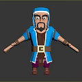 Stylized 3D Man in Blue Outfit with Blue Hat and Yellow Belt Standing Arms Outstretched