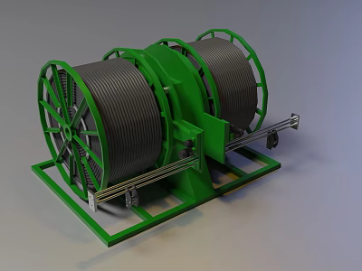 Heavy Duty Industrial Equipment With Double Drum Green Frame And Metal Base 3d model