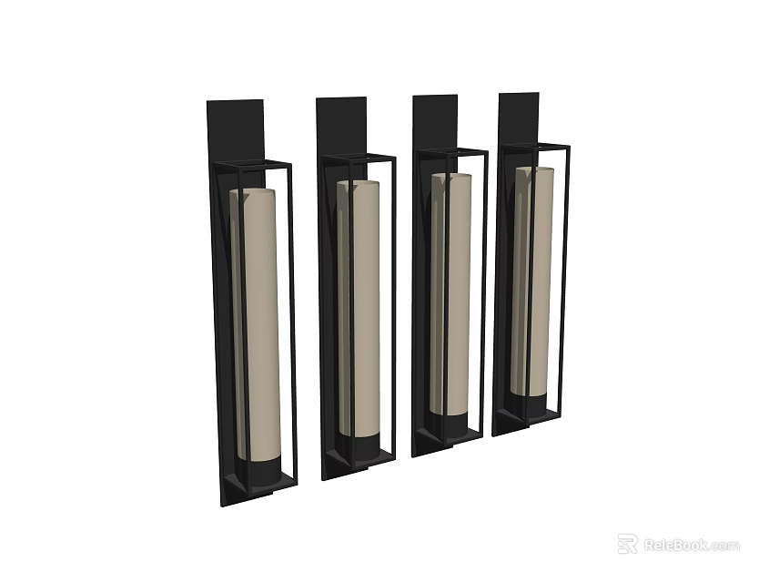 Modern Wall Lamps Set of Four with Black Frame and Rectangular Light Panels 3d model 