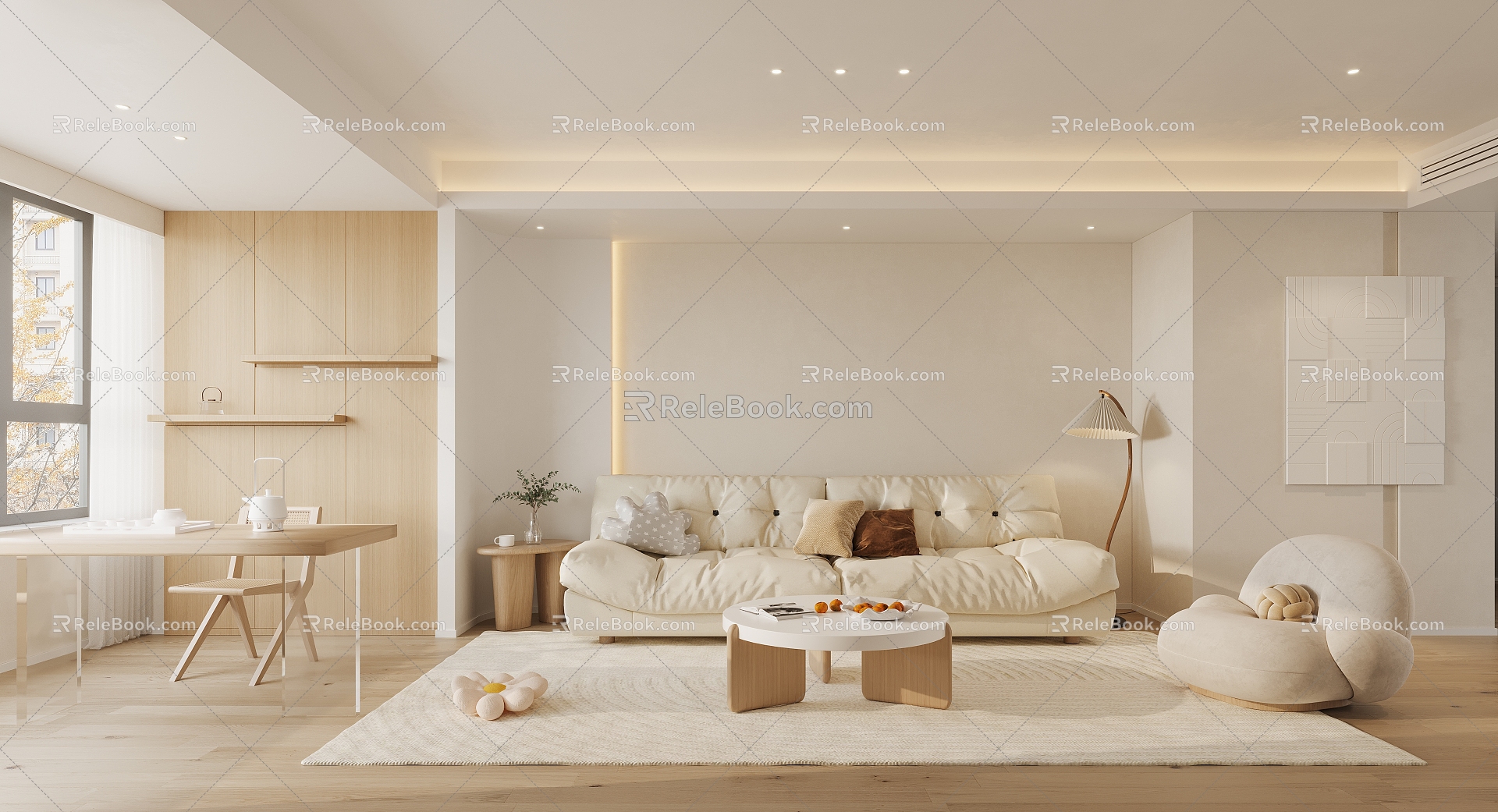 Cream wind home living room 3d model