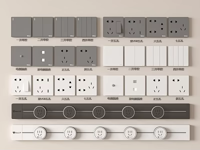 Various Modern Switch Panels with Different Designs Colors and Socket Functions for Home Interior Use 3d model