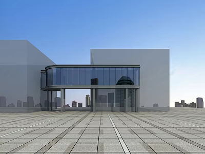 Modern Elevator Hallway Exterior With Glass Structure And Urban Skyline View 3d model