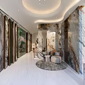 Modern Front Desk Reception Interior Design With Marble Walls And Lounge Chair Decorations