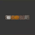 Rusted Orange Flatbed Trailer Truck With Metal Supports For Wood Hauling