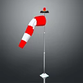 Red And White Striped Flag On Metal Pole With Red Warning Light Base Stand