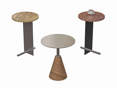 Three Contemporary Side Tables Showcasing Round Tops and Varied Base Designs for Living Spaces 3d model