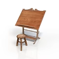 Classic Wooden Drawing Table With Matching Stool For Home Office Furniture