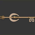 Golden Decorative Key With Intricate Patterns And Reflective Surface For Home Use