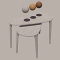 Modern Gray Wooden Coffee Table With Accompanying Chair And Decorative Balls On Top