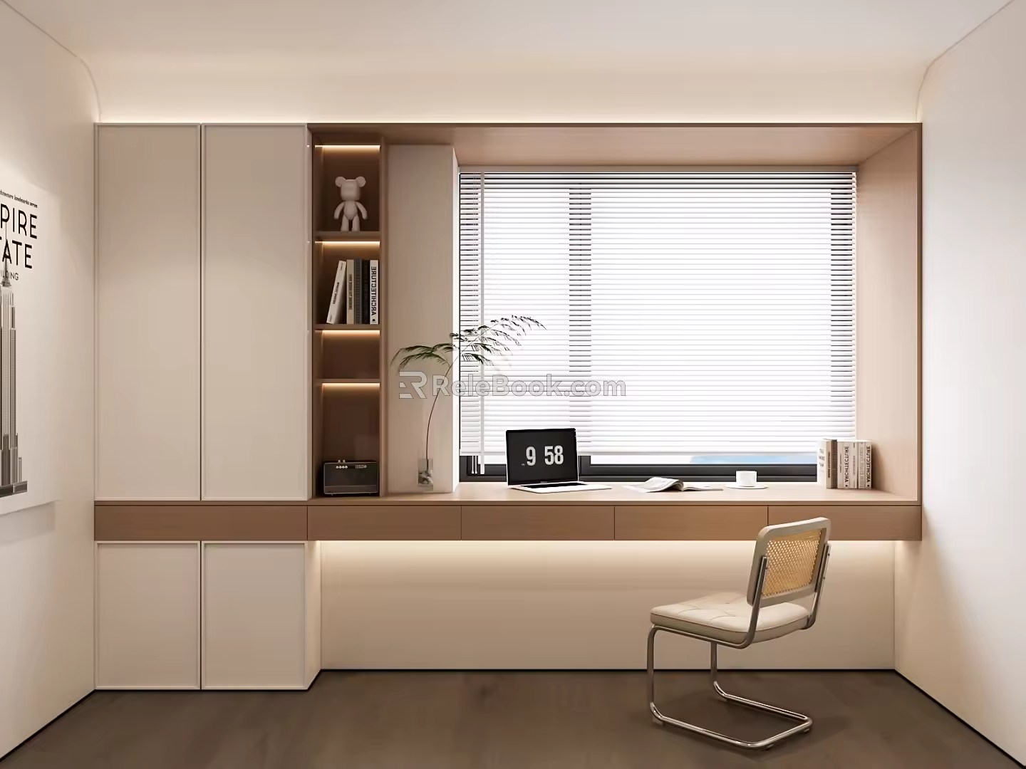 Modern Bay Window Cabinet Modern Desk Bookcase Combination 3d model