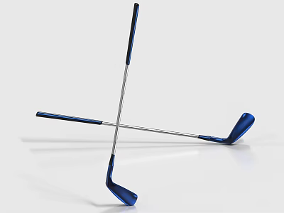 High Quality Crossed Blue And Silver Golf Clubs Sports Equipment 3d model