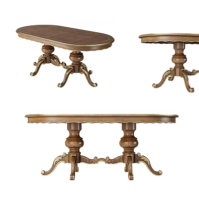 Classic Wooden Dining Tables With Carved Pedestal Legs And Oval Round Tops 3d model