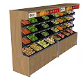 Retail Display Shelving with Multi-tiered Wooden Shelves and Price Labels for Fresh Vegetables and Fruits