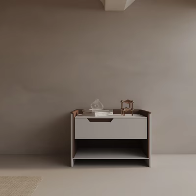 Modern Side Table With Gray Drawer Glass Vase And Small Decor Items 3d model