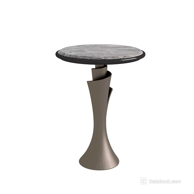 Modern Contemporary Side Table with Round Marble Top and Unique Twisted Metal Base 3d model 