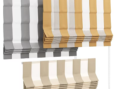 Gray White Yellow and Beige Striped Curtains for Home Interior Decor 3d model