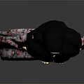 Woman in Floral Dress and Black Hijab Standing Against Gray Background