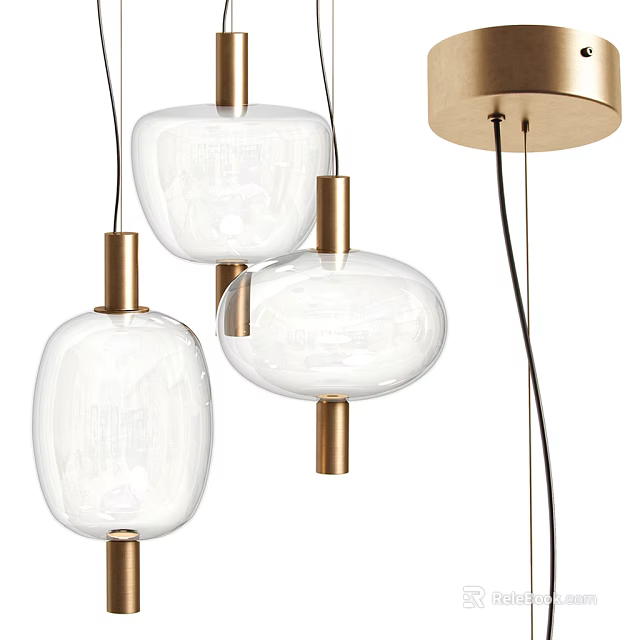 Modern Transparent Glass Pendant Lights With Oval Shaped Design And Brass Fixtures 3d model 