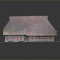 Traditional Style Brick House Model With Red Tile Roof And Green Grass Base