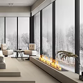 Modern Hotel Room Interior With Wooden Accent Wall Large Bed And Floor To Ceiling Windows