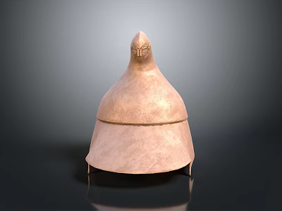 Ancient Warrior Weapon Helmet With Carved Face Design And Brown Dome Shape 3d model