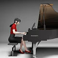 Woman In Red Top And Black Skirt Playing On Black Piano