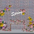 Spring Themed Floral Decoration Scene With Pink Yellow Flowers And Decorative Background