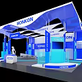 HONKON Exhibition Booth Featuring Blue Structural Design Display Screen and Reception Counter