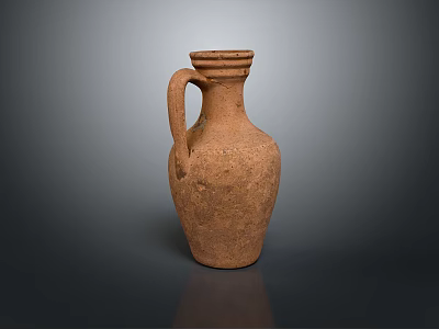 Terracotta Vase With Handle And Textured Surface On Dark Background 3d model