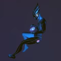 Glowing Blue Alien Character Holding Radiant Orb In Dark Cosmic Space Background