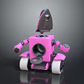 Cute Pink Cartoon Robot With Square Body White Wheels And Black Details