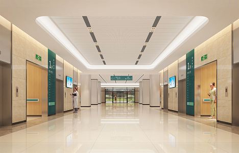 Elevator hall on the first floor of modern hospital hall 3d model