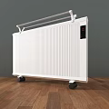 White Air Conditioner And Radiators On Gray Wall With Wooden Floor