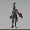 Sci Fi Character With Mechanical Creature Partner And Cybernetic Backpack Holding Weapon