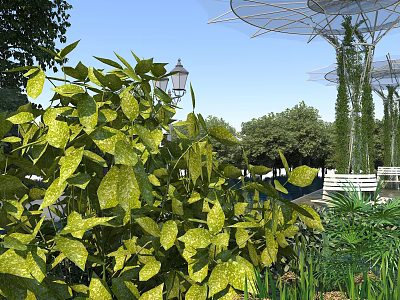 Lush Green Park Landscape With Street Lamp Shade Structure Trees And Benches 3d model