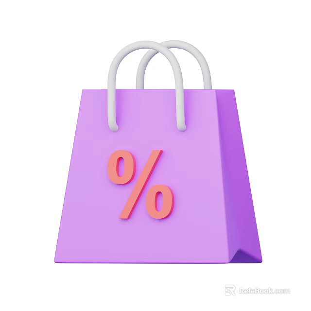 Everyday Useful Household Essentials Purple Shopping Bag With Percentage Discount 3d model 