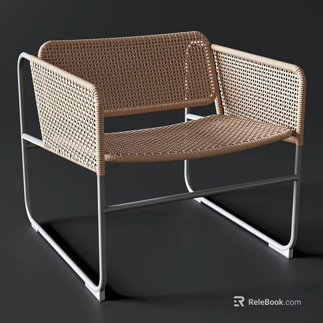 Modern Rattan Leisure Chair With Sleek Metal Frame And Comfortable Seat Design 3d model 